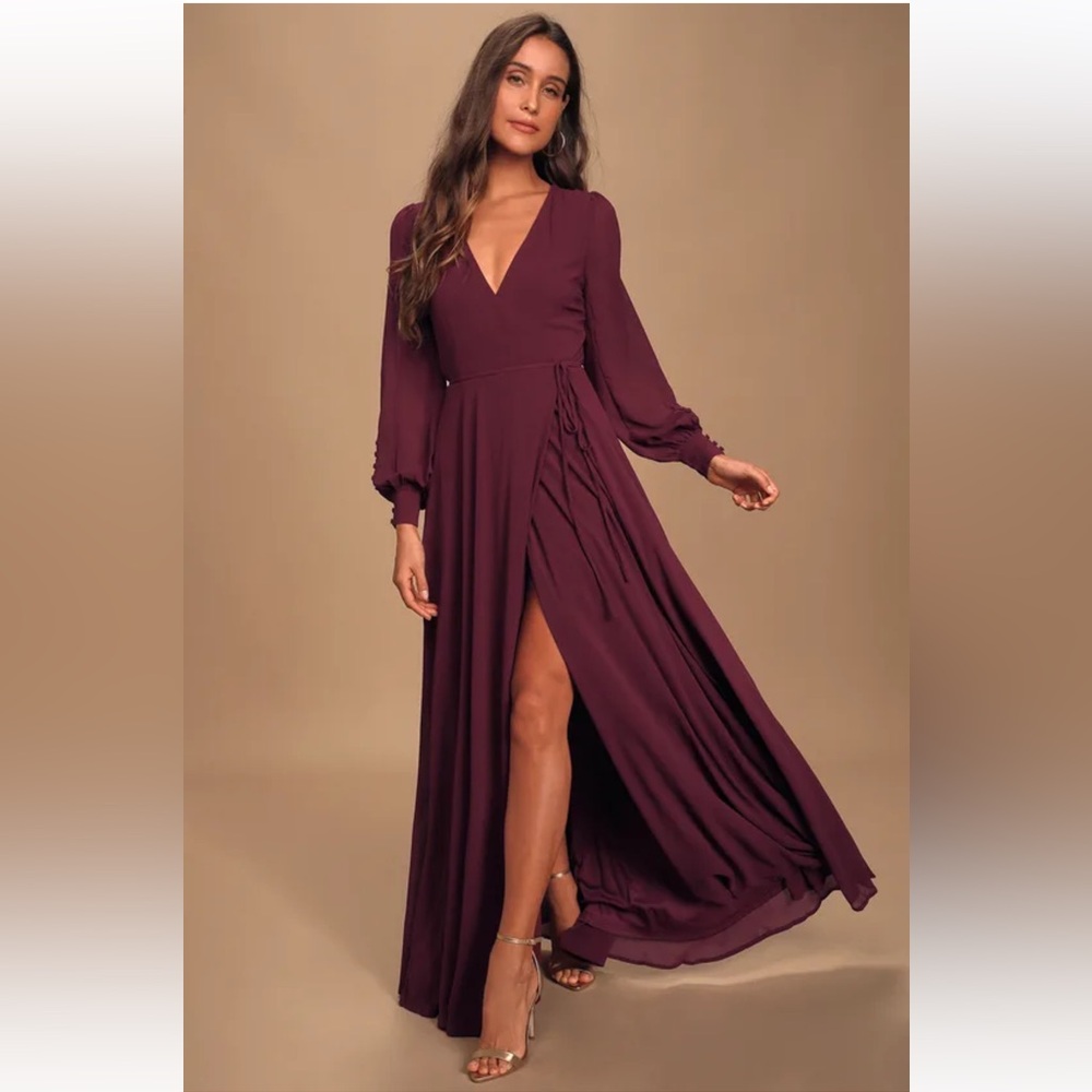 NWT Lulus My Whole Heart Plum Long Sleeve Wrap Dress Purple - Size M